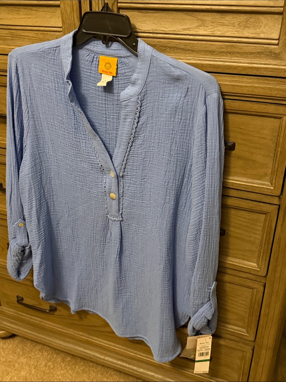 Ruby Rd. Light Blue Gauze Button-Front Tunic